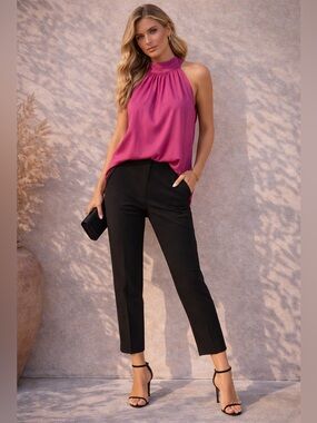 NWT Ann Taylor Pink Halter Blouse Small | Tie Neck Flowy Elegant Top
